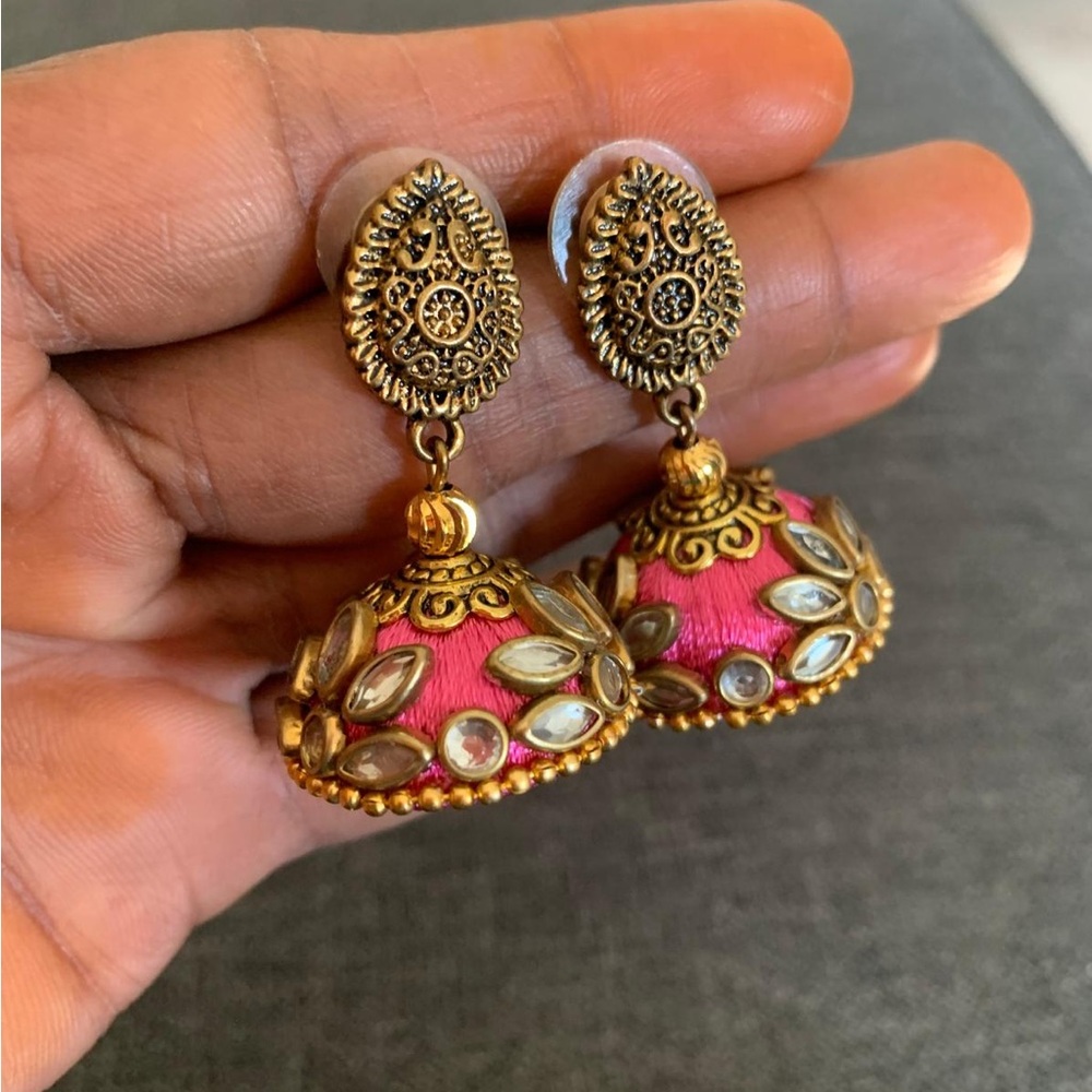 Handmade Thread Earrings with stones